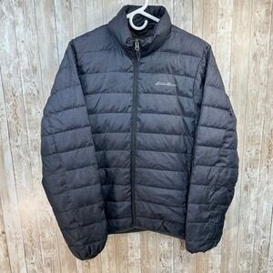 Eddie Bauer Mens Down Puffer Jacket Size Small Dark Gray Insulated Coat packable